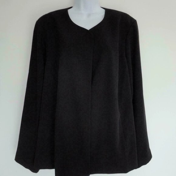 NWT EILEEN FISHER WOMAN Black Round Neck Straight Open Jacket Coat 24W - Picture 1 of 7